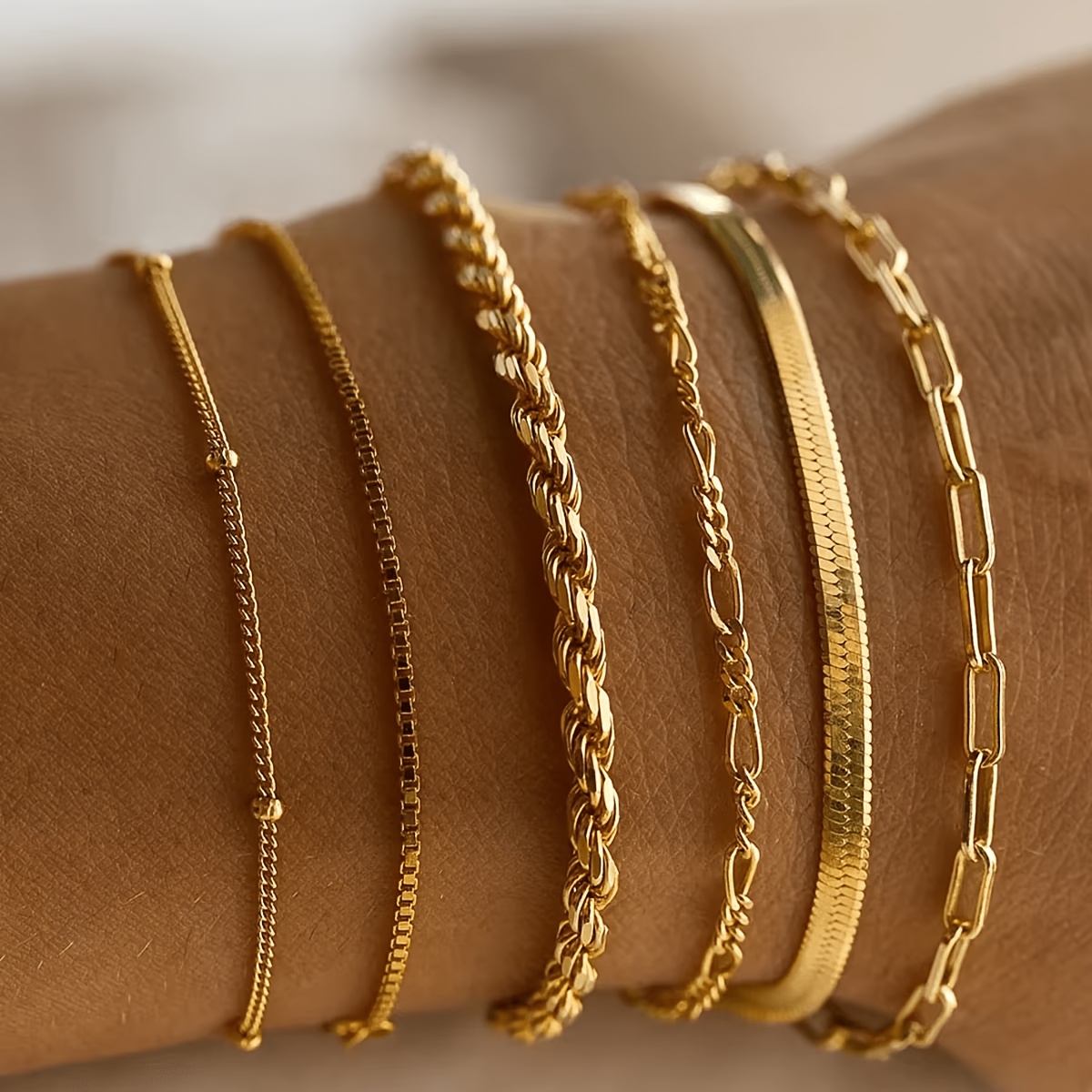 6pcs French Mother-Of-Pearl Slim Stackable Bracelet Set