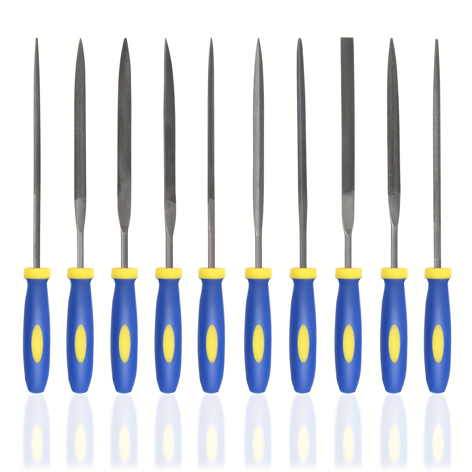 

10pcs Needle File Set High Carbon Steel File Set With Plastic Non-slip Handle, Hand Metal Tools For Wood, Plastic, Model, Jewelry, Musical Instrument And Diy (6 Inch Total Length)
