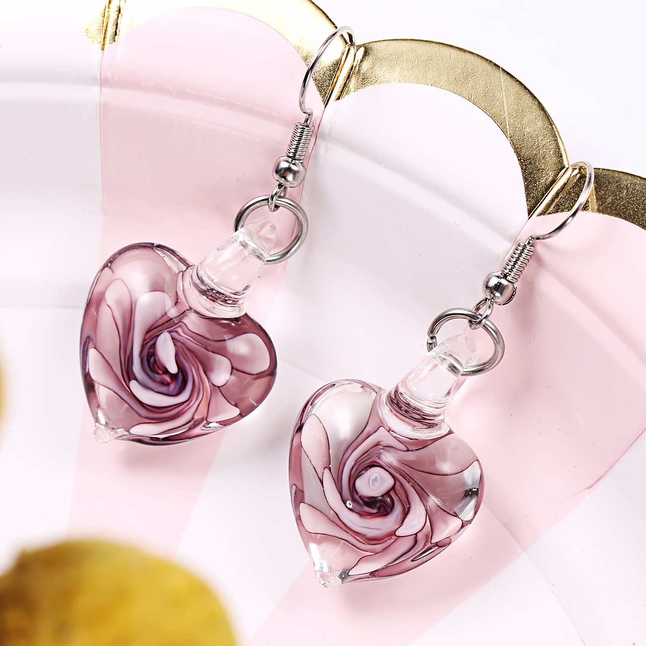 Women's Hand-Blown Heart Pendant Earrings