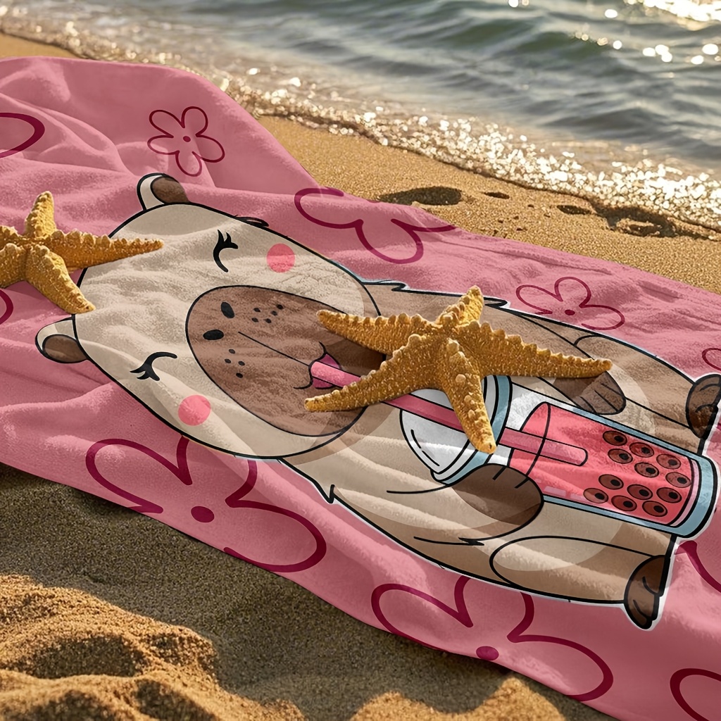 Serviette de plage capybara thé aux perles serviette douce absorbante_voghion.com