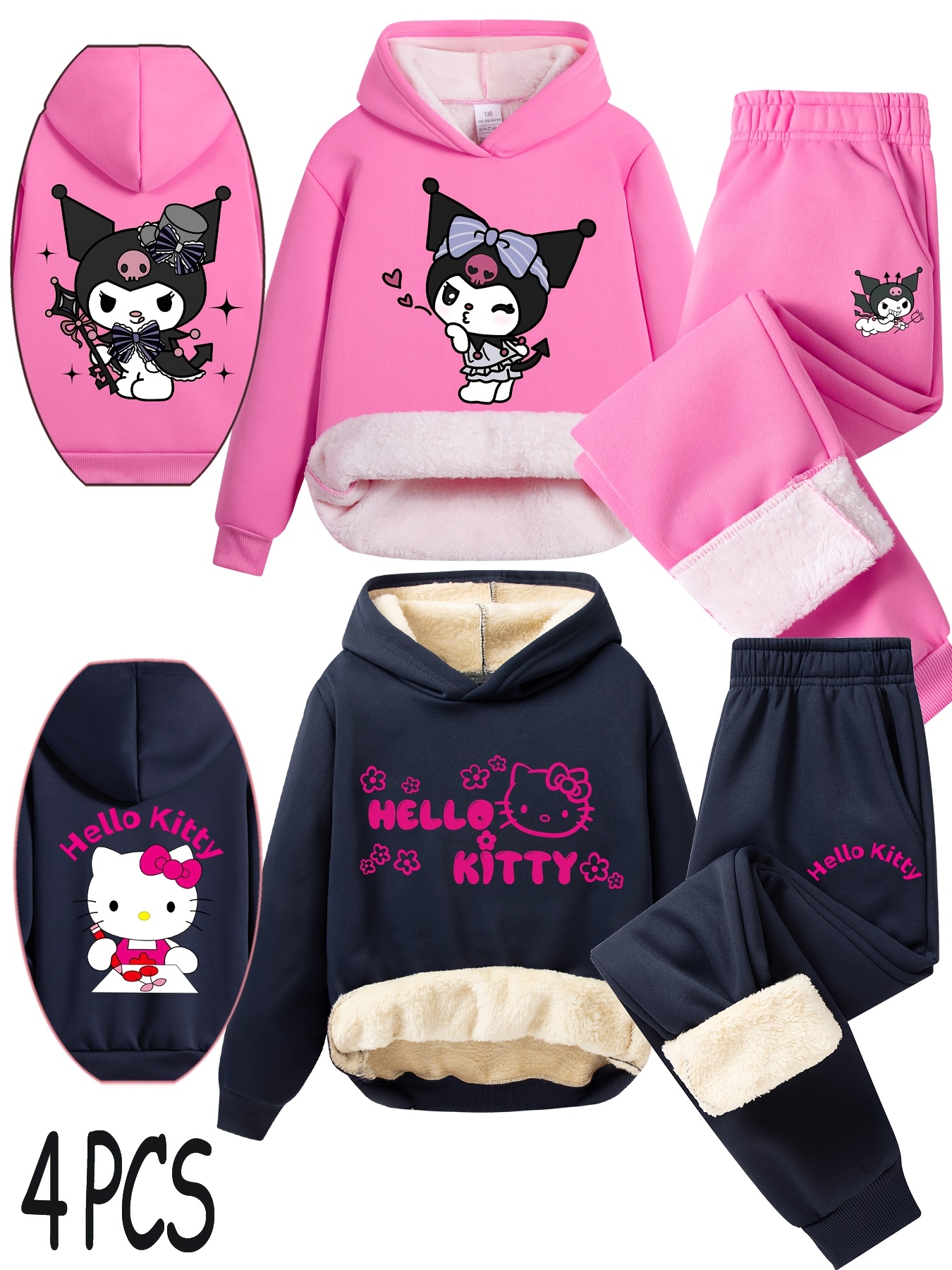 Sanrio's Autumn and Winter Thickened Girls' Four-Piece Set