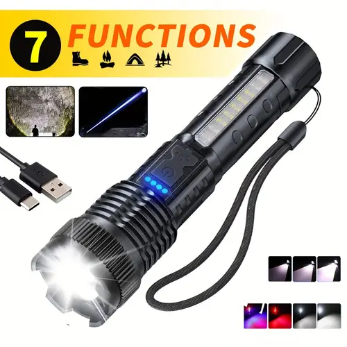 1 2 packs flashlights with warning lights long easy to carry usb charging a of of light suitable for home outdoor camping fishing and other use