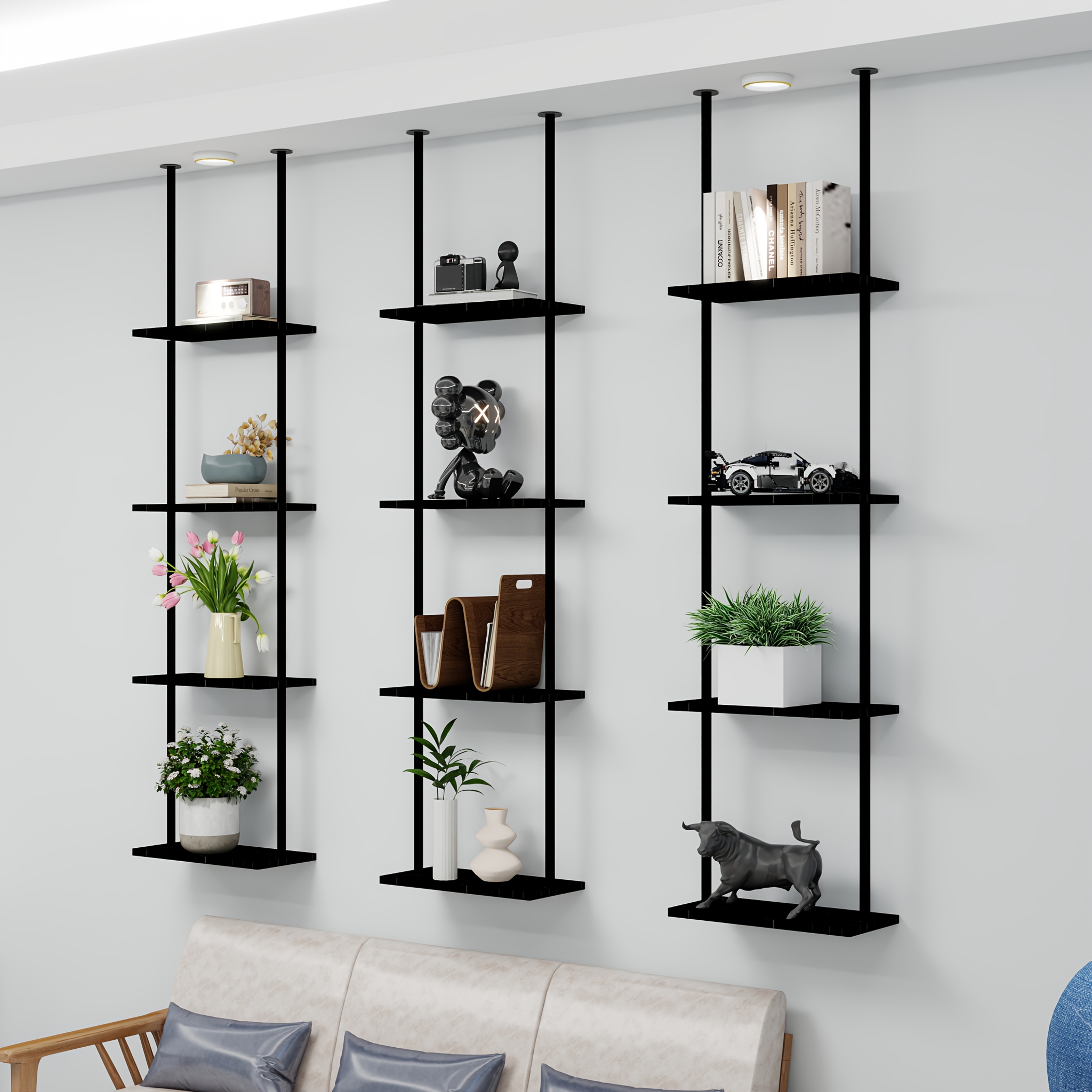 Schwarze Industrielle Deckenaufhängung aus Metallrohrhalterung im Vintage-Stil, mehrschichtige Hängegestell-Optionen für platzsparende Aufbewahrung, multifunktionales * minimalistisches