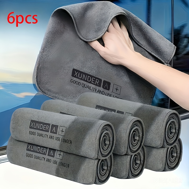TEMU 6pcs Wash Towel Set Car Cleaning Cloths Microfiber Double-sided Wash Towels Car Cloth Absorbent Non-shedding Dual-layer Thickened High-absorbent