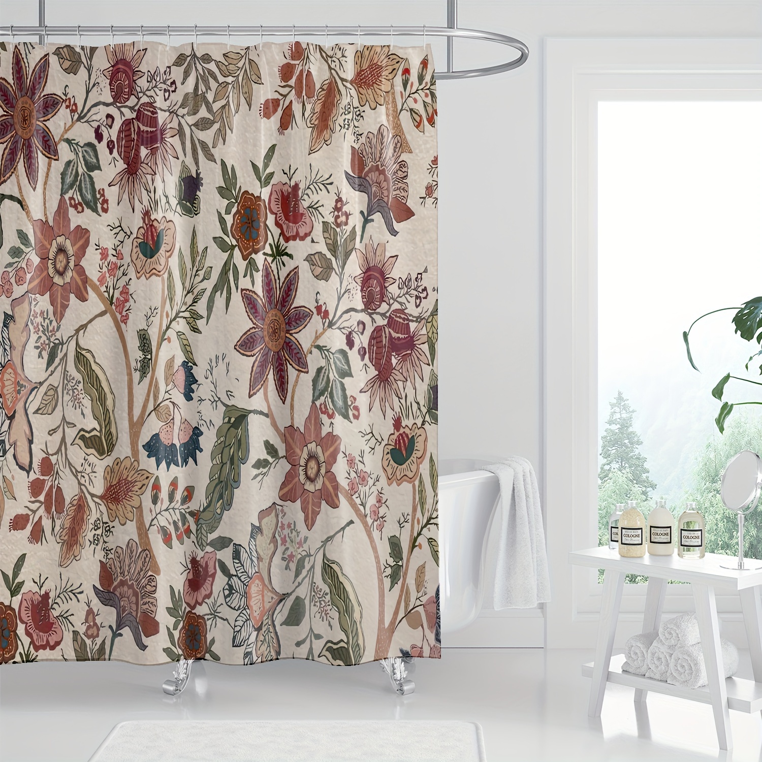 

1pc Vintage Artistic Botanical Farmhouse Country Garden Colored Flowers & Foliage Plant Shower Curtain, Machine Washable, Home Bathroom Decor