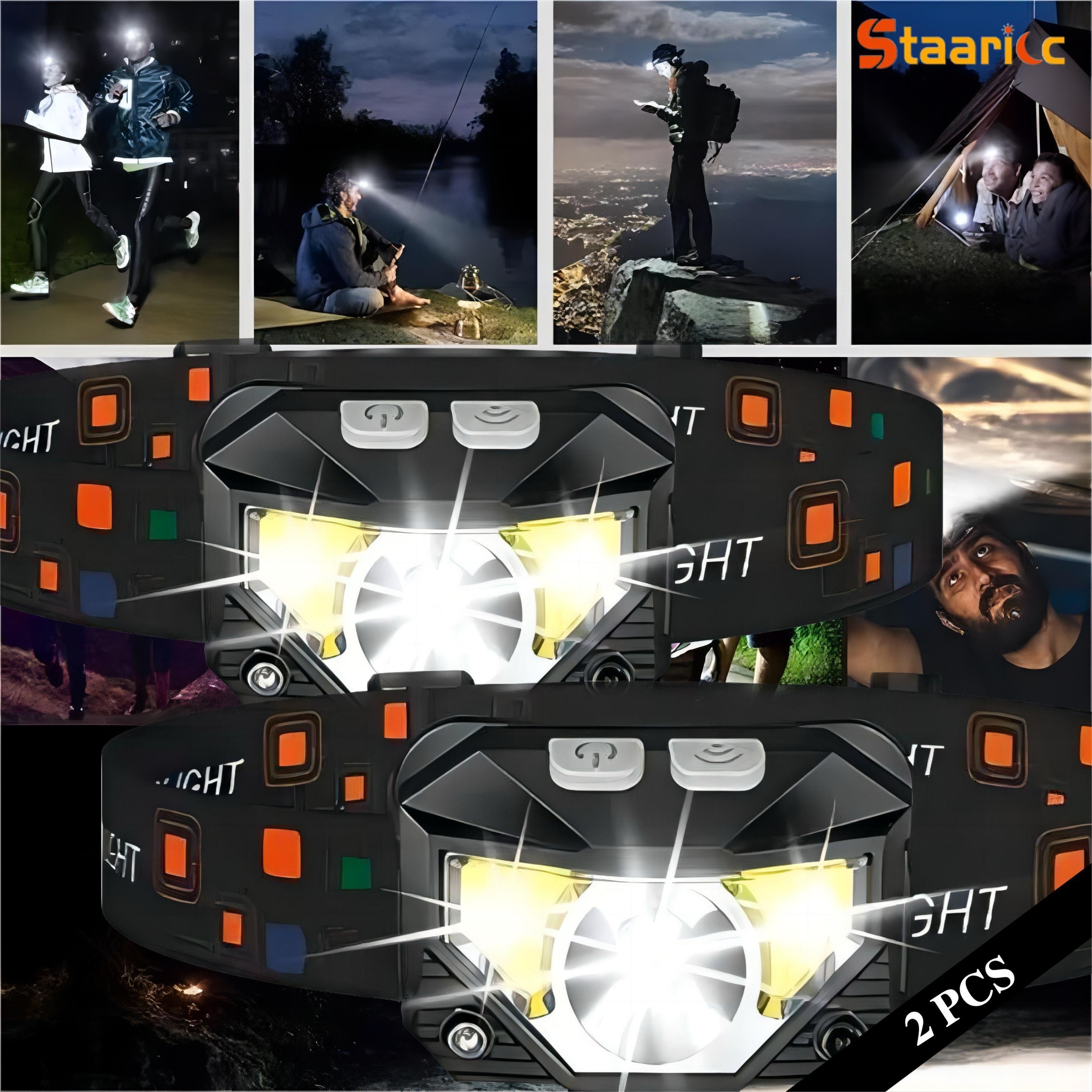 

2pcs Staaricc 1200 Lumens Ultra Bright Led Rechargeable Headlights, Xpg+cob Headlamp Flashlights With Red And White Light Motion Sensor, 8 Modes For Outdoor Camping, Running, Fishing, Emergency