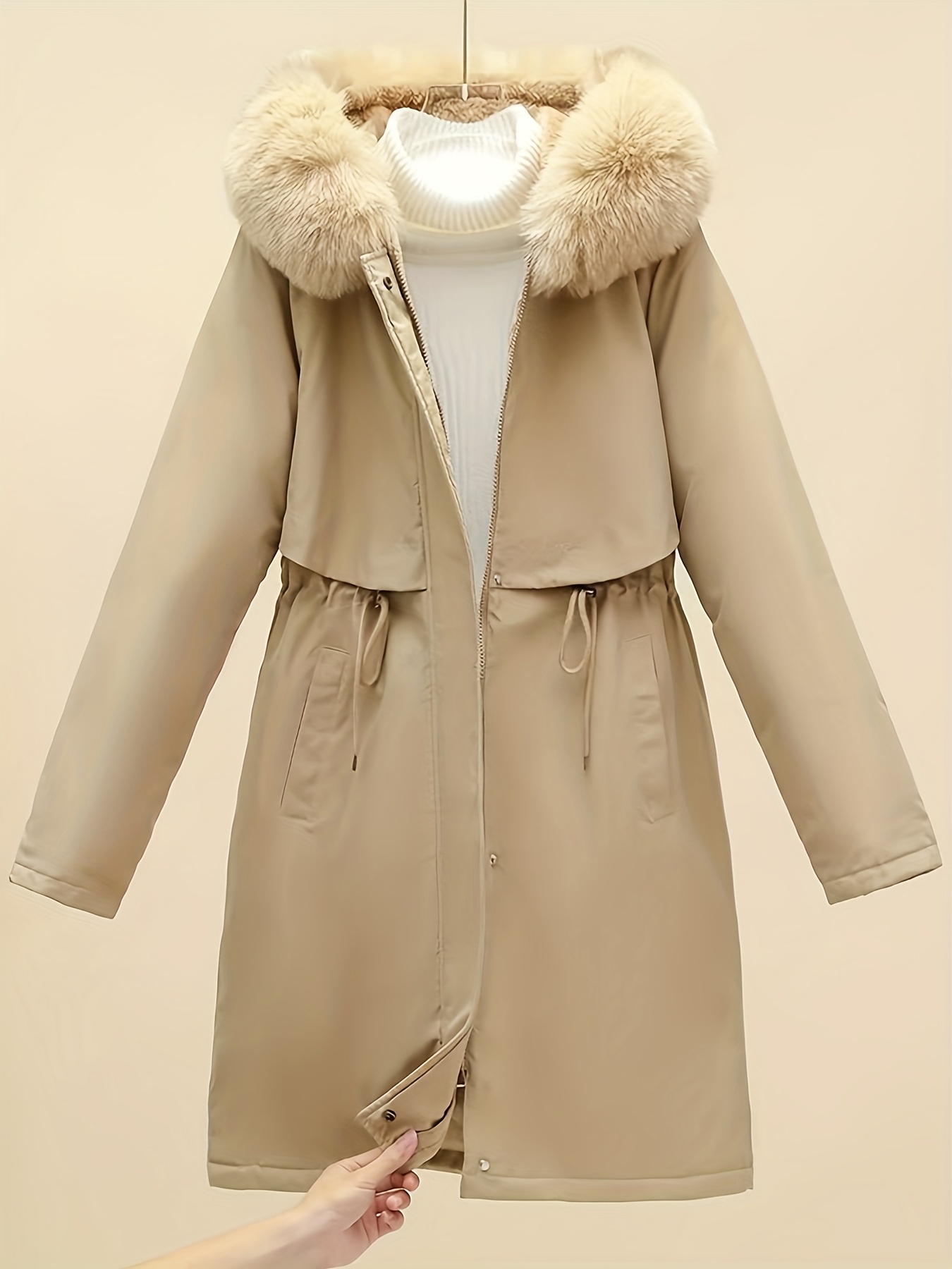 women's fleece lined trench coat fur collar windproof Temu