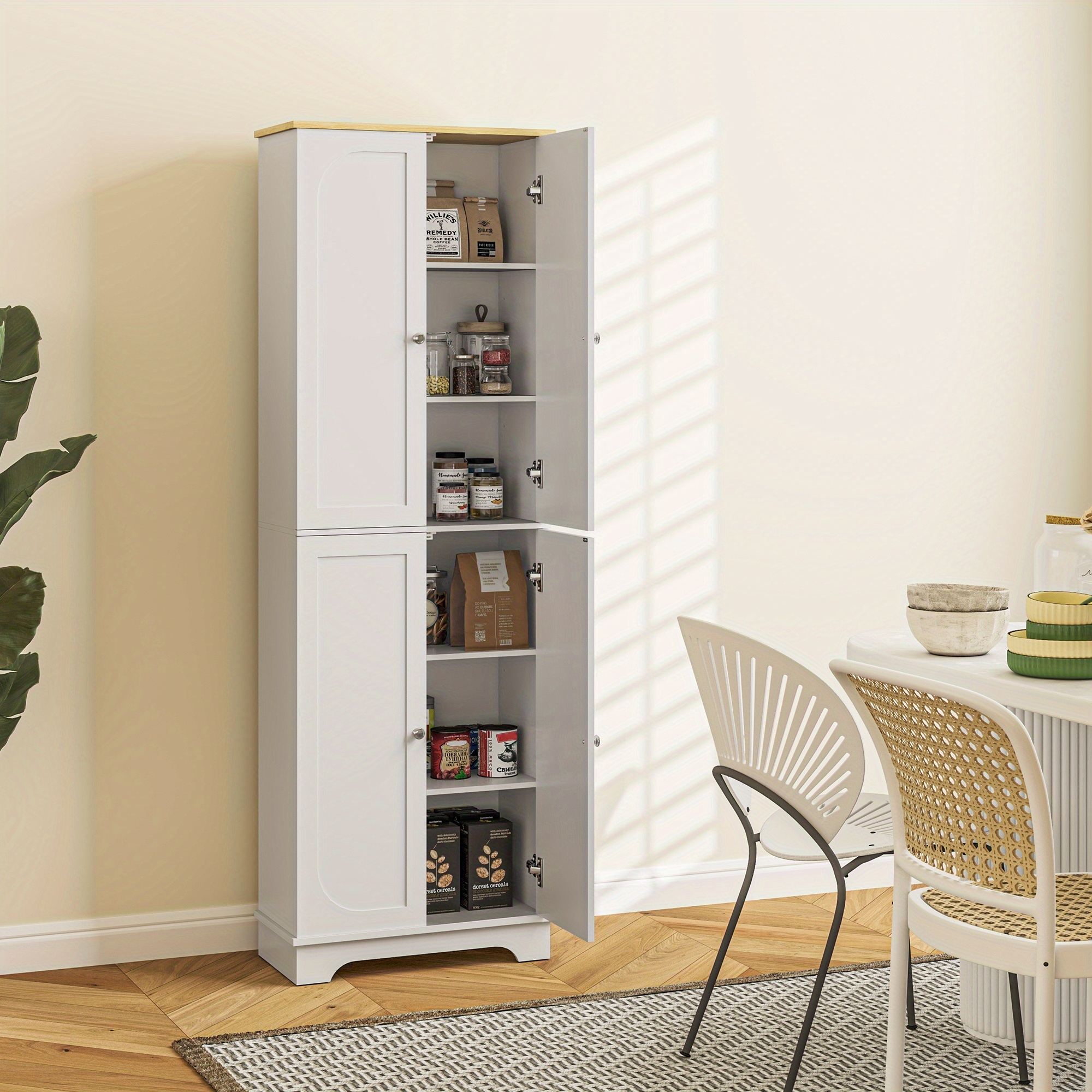 TEMU de Cuisine HOMCOM 72" Autoportante à 4 Portes - Organisateur Moderne Blanc, Construction en Panneau de , Montage Facile pour Maison et Cuisine,