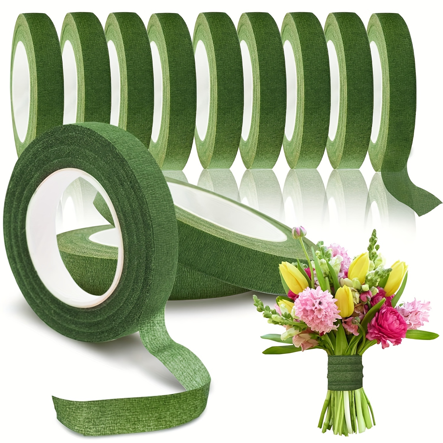 

5 Rolls, 30 Yards Olive Green Floral Packaging Ribbon, Suitable For Diy Wedding Bouquet Packaging, Bouquet Stem Wrapping Decorative Ribbon