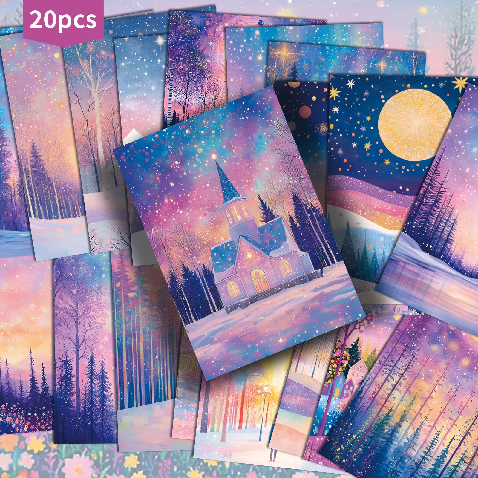 TEMU 20-pack Asstss Vintage Winter Snow Scene Christmas Postcards - 4x6 Inch Retro Junk Journal Paper With Classic Pinup Illustrations, Snowy