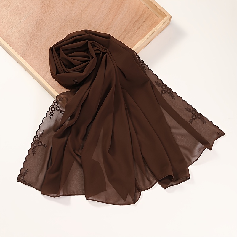 TEMU 1pc Women' Color Pearl Chiffon Embroidered Scarf Fashionable All-match Shawl Malaysia Indonesia Hijab