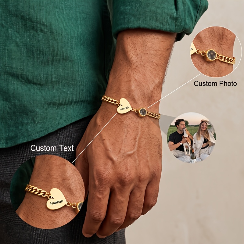 Custom Name Photo Bracelet, Personalized Engraved Gift