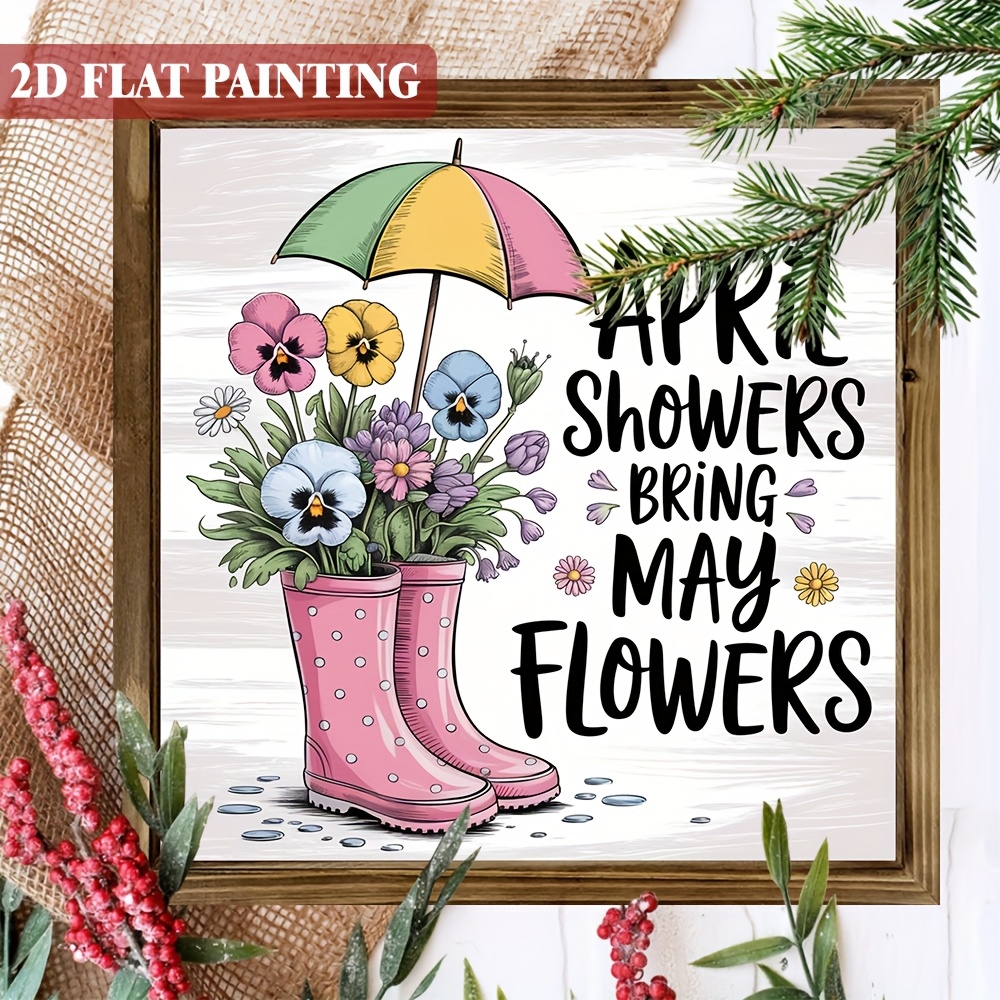TEMU 2d Flat, 1pc, Spring Decor ' ' Wooden Sign, With Frame Farmhouse Spring Desk Decorations, Easter Decor, Spring Wall Decor For Home, Room,
