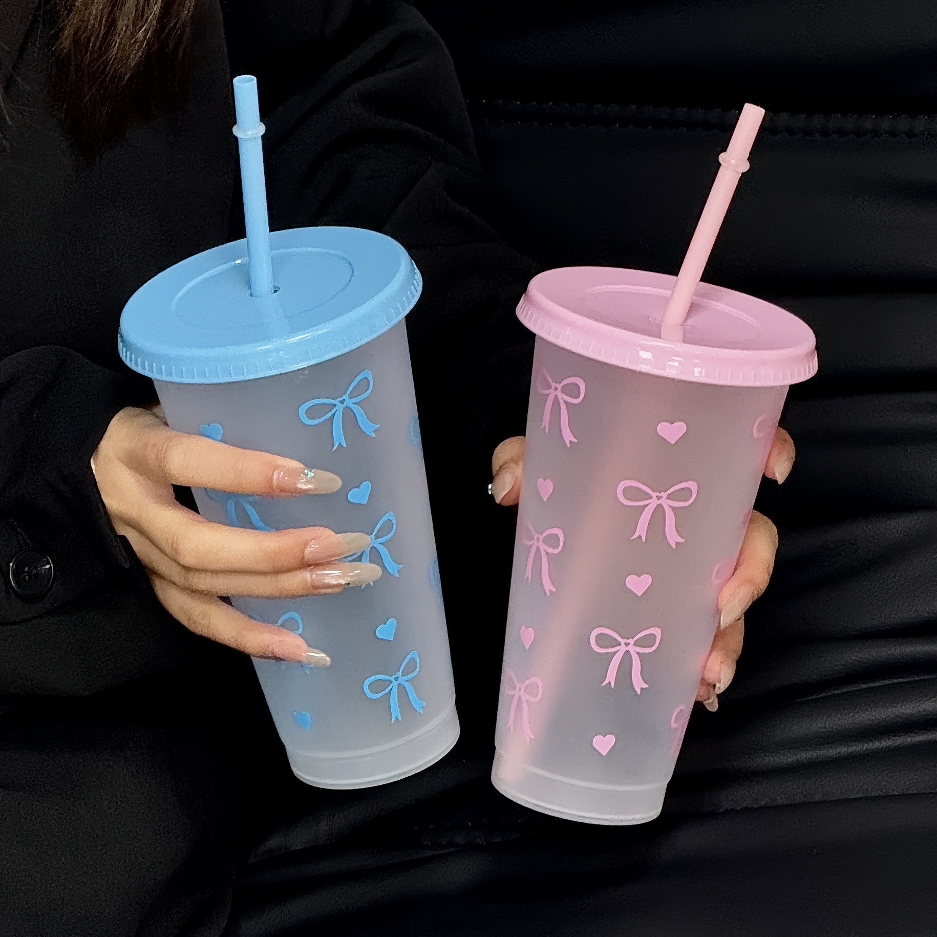 5/10pcs 24oz Pink Ribbon Bow Plastic Water Cups with Straws and Lids,  Reusable, Suitable for Cold Drinks, Home, Office, Decoration, Party Gifts,  Birthday, Suitable for Mother's Day, Summer * Vintage ...