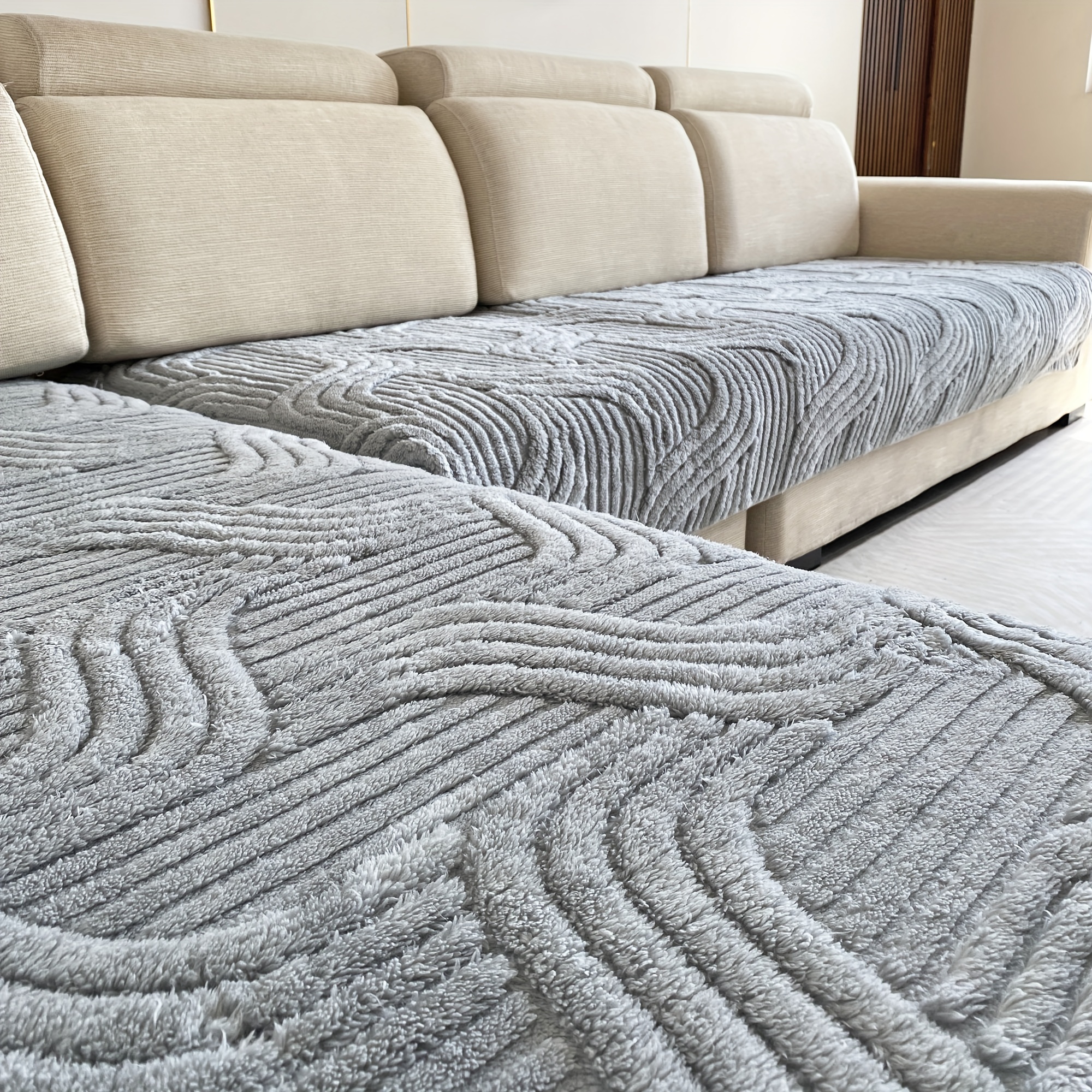 TEMU 2pcs Soft And Comfortable Plush Sofa Cover, Soft Plush Fabric Sofa Cover, Plush Furniture Protective Cover, Suitable For 2/3/4 Seat Combination