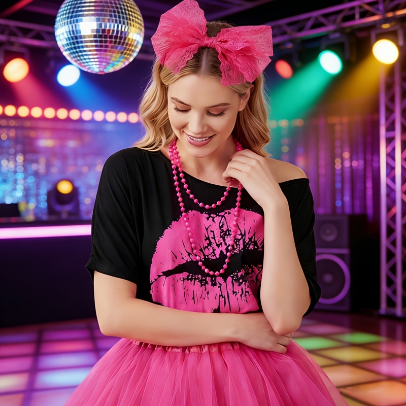 dress 80's theme party 80's 80's Up Ideas Female Women's Totally Dress two pairs of retro acrylic color Theme Party 80s Female Clothes