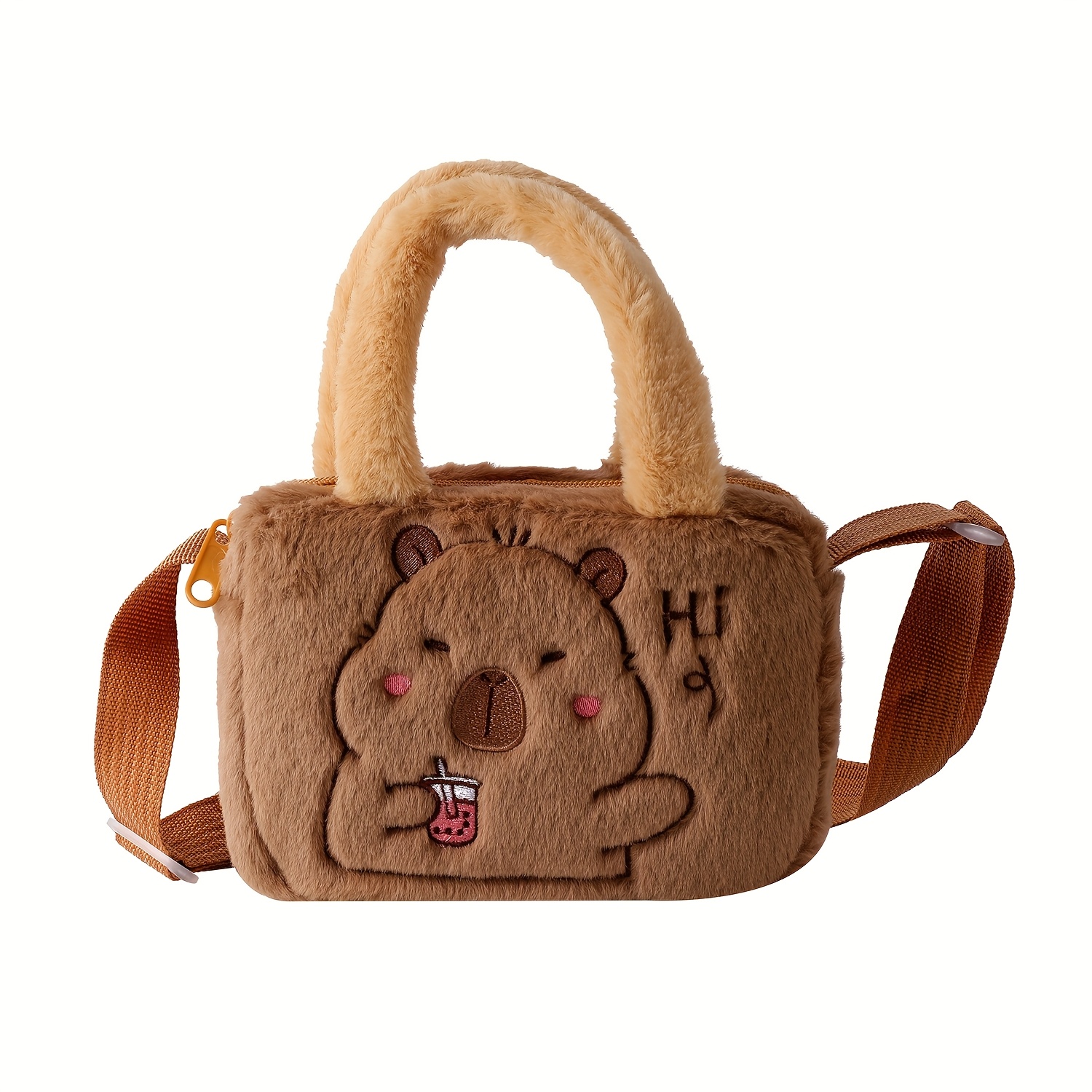 Image of Cute Plush Capybara Girl Crossbody Bag Plush Teenager Shoulder Bag Phone Pouch Random Color, For Teenager, For Teenager