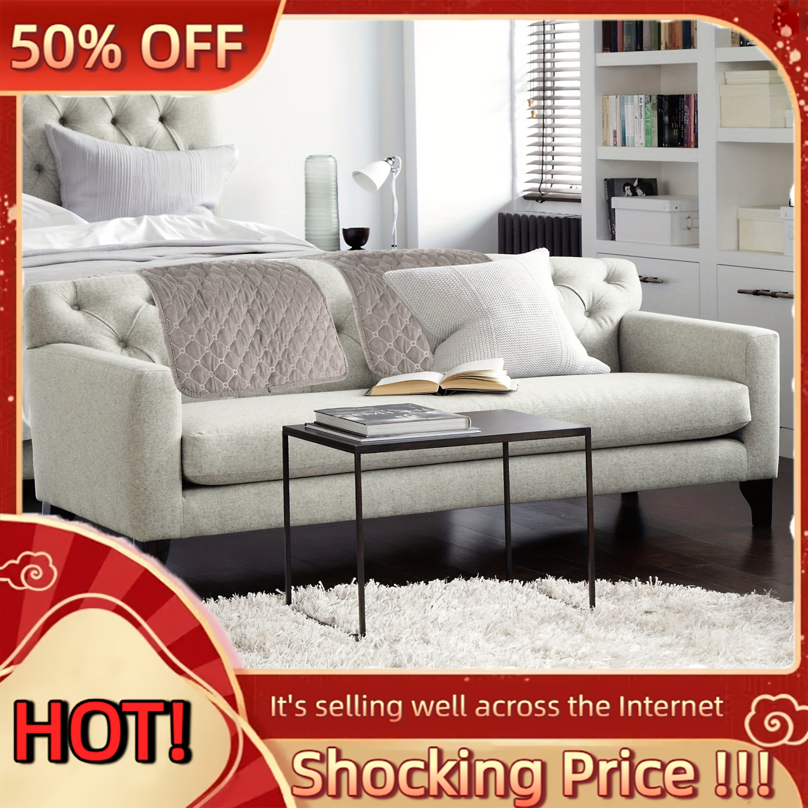 elegant gray quilted sofa headrest covers soft durable Temu Spain