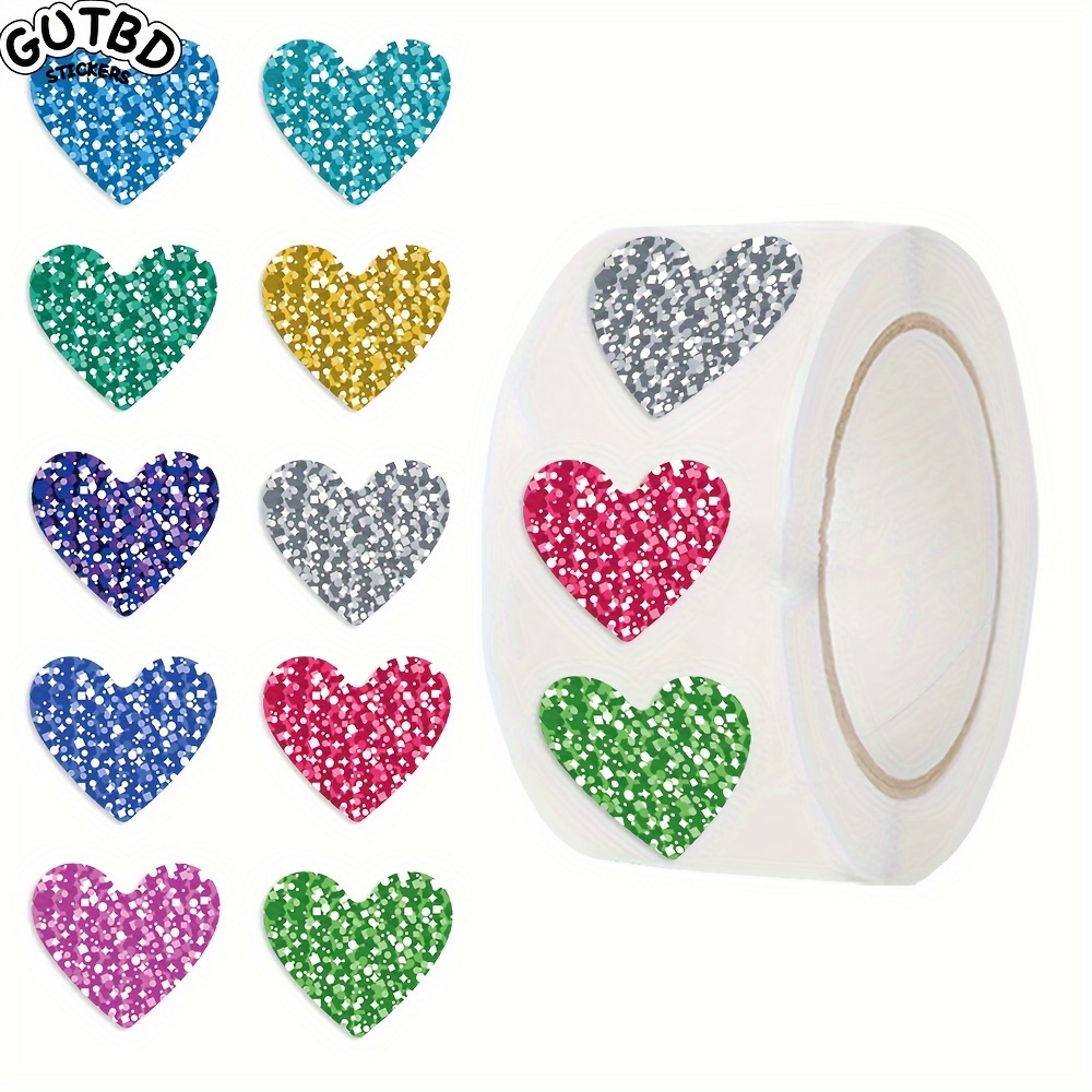 

Gutbd 500pcs/roll Sparkling Glitter Heart Stickers - For Love Labels, Heartfelt Decorations On Envelopes, Gift Wraps & Teachers Gifts - Perfect For Valentine's Day, Celebrations