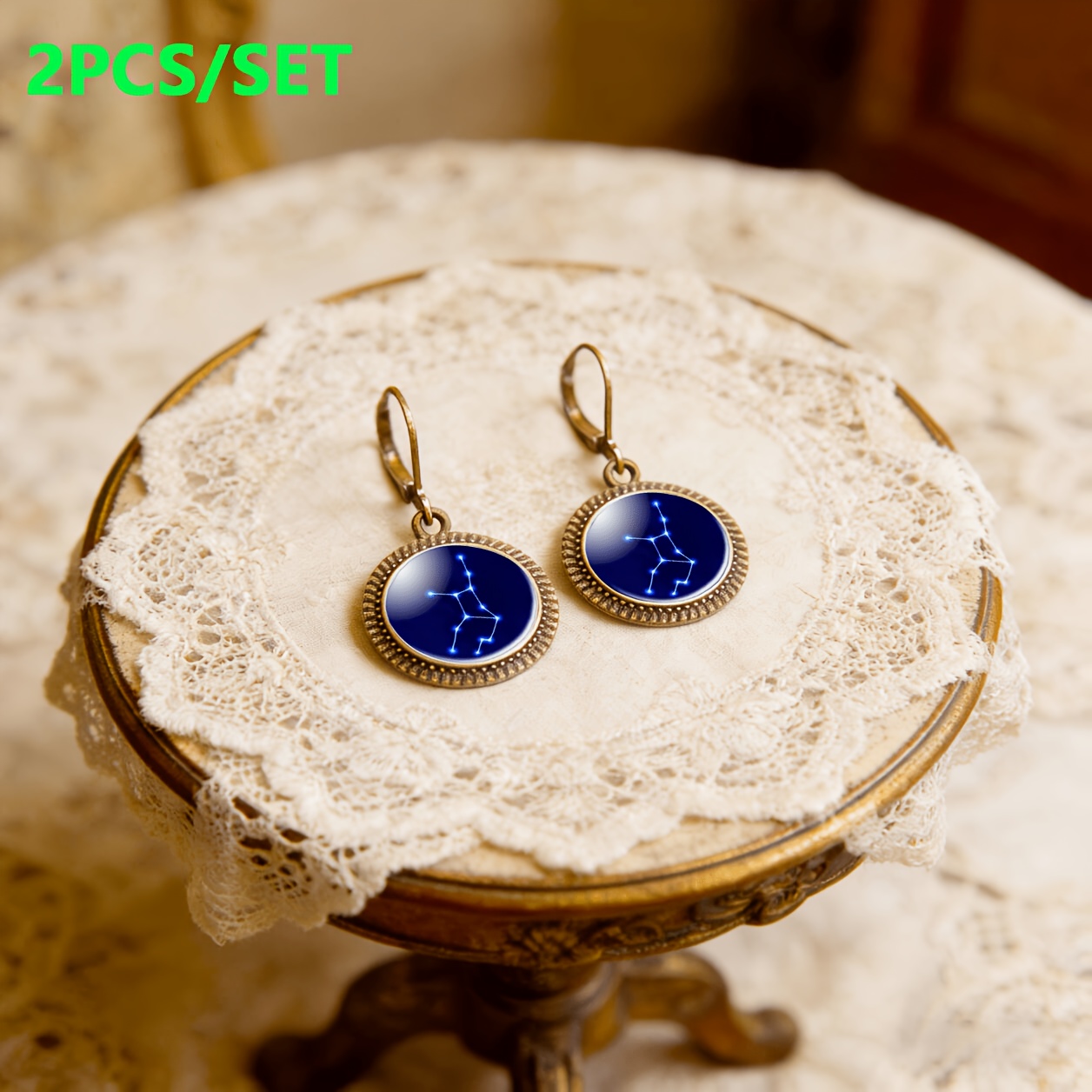 2pcs Cyan Classic Drop Earrings with Constellation Pattern