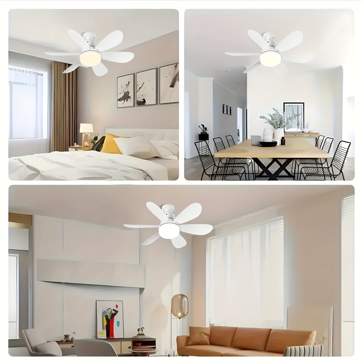 Paquete de 1 Ventilador de Techo con Luz LED, Ventilador Inteligente con Luces y Control Remoto, Ventilador de Toma de Corriente de 6 Aspas, Compatible con Tomacorrientes E26/E27, Iluminación Ajustable y Velocidad del Viento, Adecuado para Sala de Estar, Dormitorio, Cocina y Comedor - Iluminación Inteligente para el Hogar Blanco