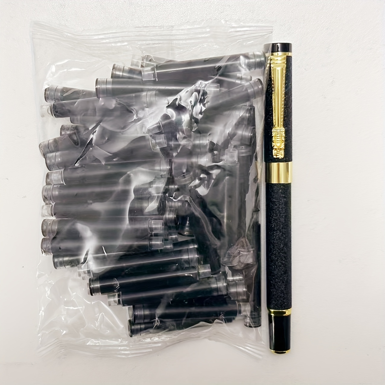 1 Pen+50pcs Black Ink Fountain Pen Set--classical Dragon , Medium Point, Metal, Refillable--writing & Signature Pen For Business, Office And Back To School--as Christmas/halloween Gift