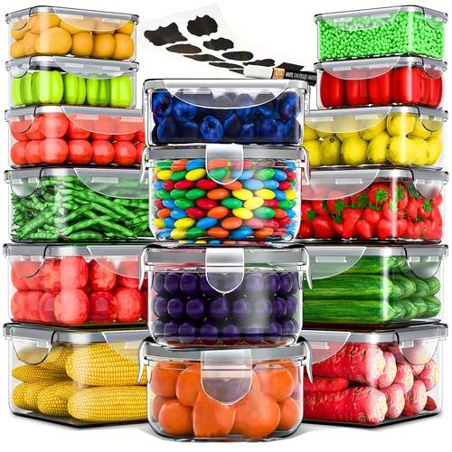 32pcs food storage containers set with lids 16 lids 16 containers airtight plastic containers for pantry kitchen organization bpa free with free labels marker