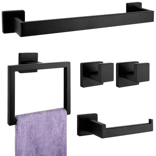 5pcs stainless steel bathroom hardware towel bar toilet paper holder wall mounted bathroom pendant rack modern bathroom storage organizer for home decor