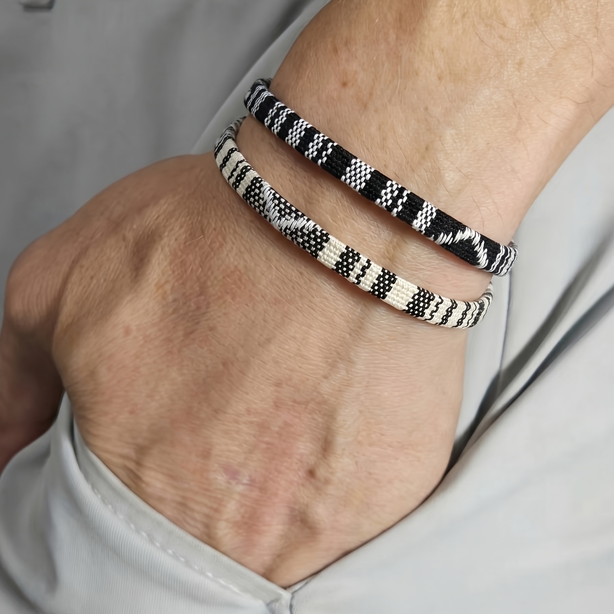 2 Hand-woven Bohemian-style Surf Bracelets, Adjustable Gift