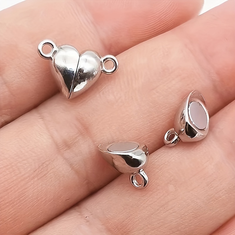 

10 Sets Silver Heart Shape Round Magnetic Clasps Snaps Charm Pendants For Jewellery Making Handmade Necklace Bracelet Connecting Accessories