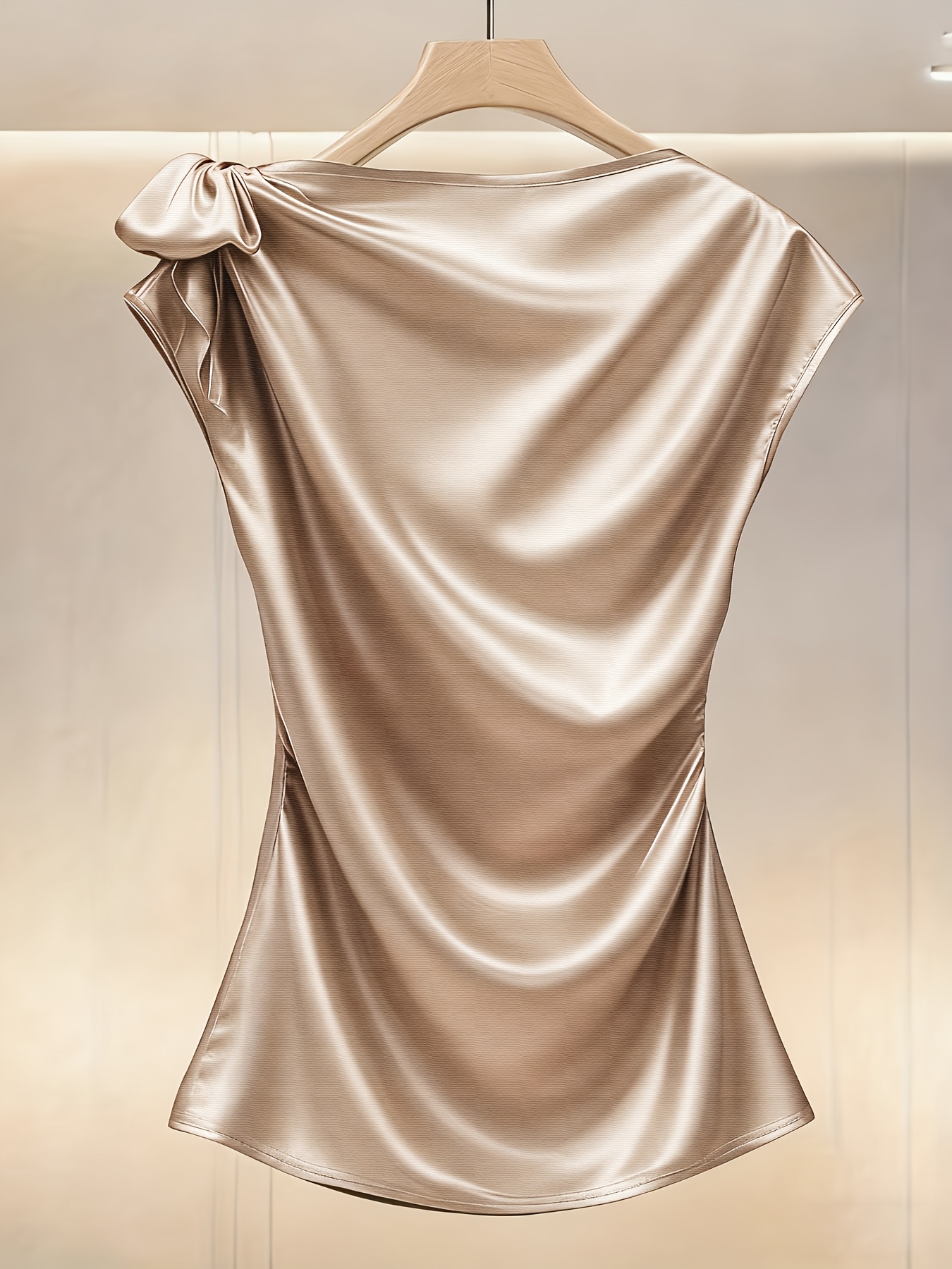 one shoulder bow short sleeve   fit pleated design elegant blouse