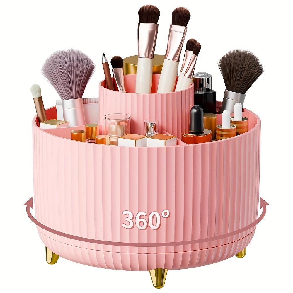 

Elegant 360° Rotating Makeup Organizer - Large Capacity, 5-compartment Storage For Brushes, Lipstick & More - Space-saving Design In Multiple Colors