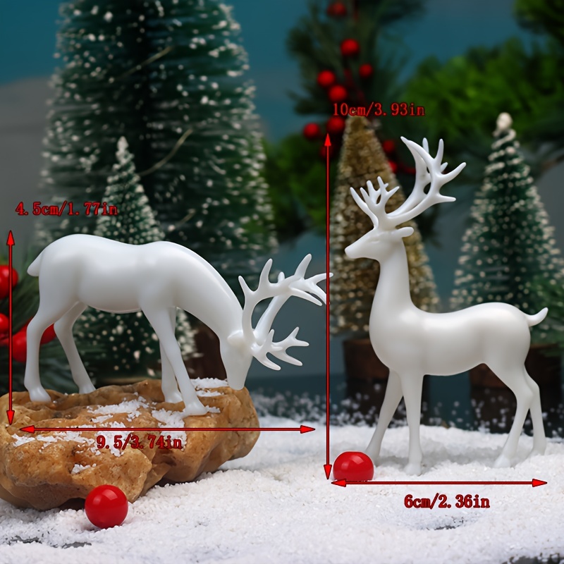Image of 2pcs, Christmas Reindeer Decorations, White Plastic Christmas Reindeer Statues, Christmas Decorations, Desktop Decoration, Festive Table Centerpiece, For Christmas Home Decor