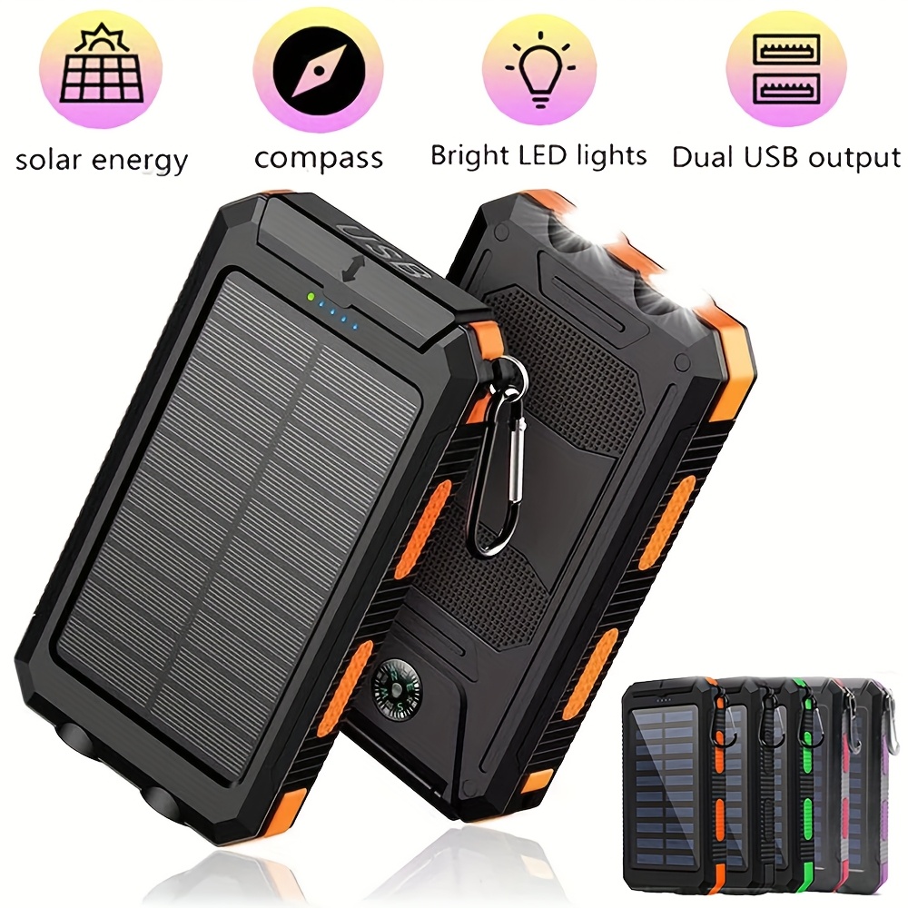 

10000mah Usb Portable Charger Solar Bank, Camping External Backup Battery Pack Dual 5v Usb , For All Mobile Devices Built-in Dual Flashlights, With Emergency Use, For Christmas