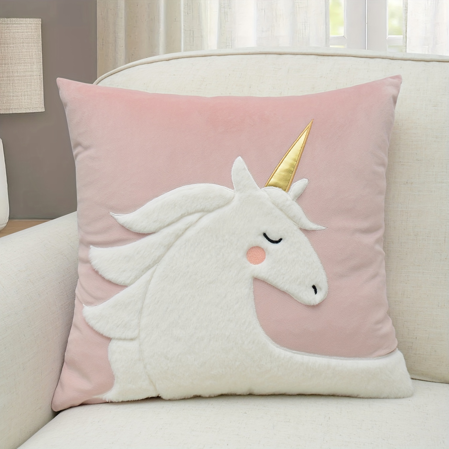 

1pc Contemporary Unicorn Throw Pillow Cover With Soft Embroidery, Zipper Closure, Machine Washable, Polyester - Ideal For Home Decor In All Seasons