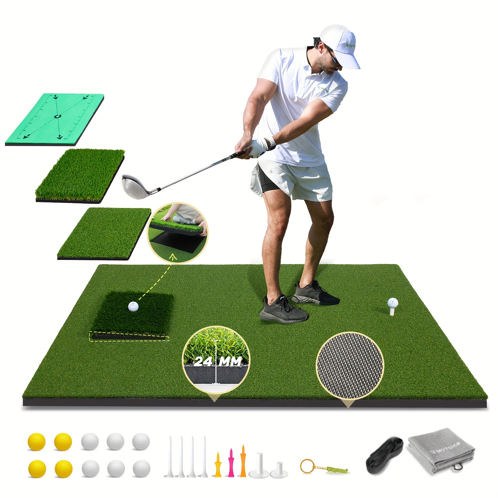 TEMU Myvoice Pro Thickened Golf Mat Premium 5x4ft Golf Hitting Mat, 4 Interchangeable Inserts For Practice Driving, Chipping, Swing, Versatile For Indoor And , Ideal For All Golfers