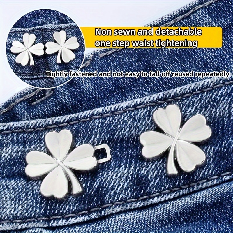 

4-pack No-sew Waist Cincher Buttons For Jeans & Skirts - Adjustable Metal Fasteners, Black Buttons For Clothes Zippers For Sewing