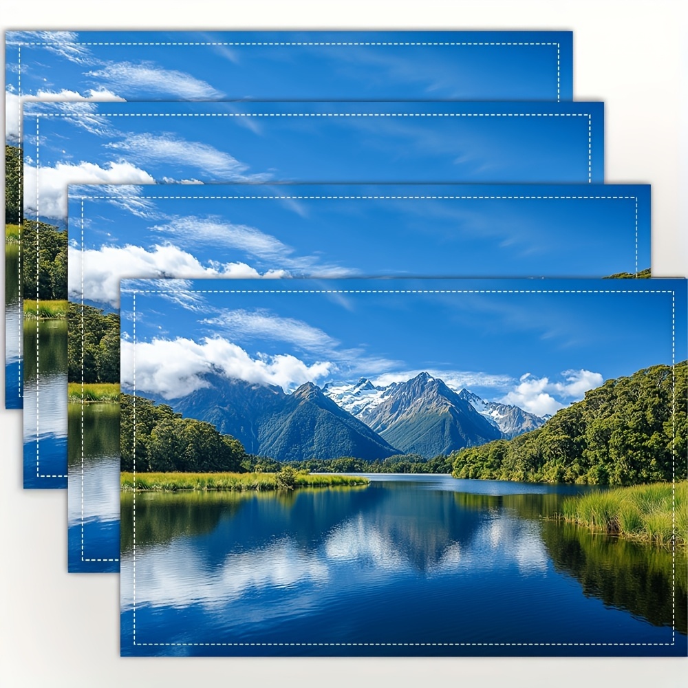 TEMU 4-pack, New Zealand Bio Placemats, Fashion Printed Pattern Table Mats, Suitable For Dining Table, Kitchen, Party, Indoor, Holiday, Dinner And