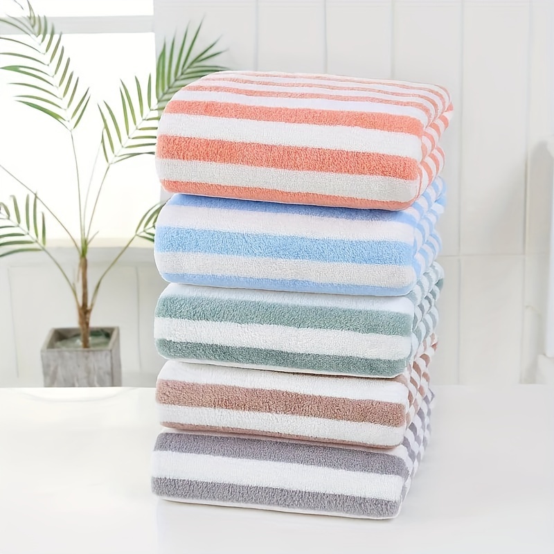 

2/3/5/10pcs Bath Towel Coral Polar Fleece Microfiber Stripe Adult Home Textile Bathroom Absorbent And Quick Drying Unable To Shed Hair Household Face Towels For Washing Face And Drying Hair Bath Towel