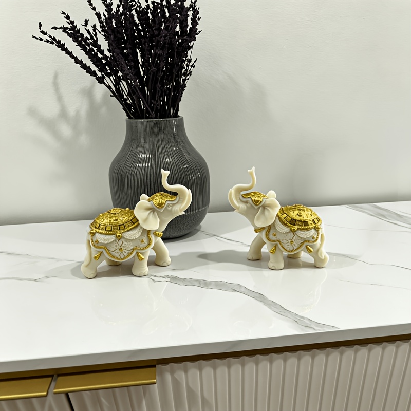 TEMU Statue 2pcs Figurine d'Éléphant Mignonne, Collection d'Éléphants en Résine de Bureau, Décoration d'Intérieur / Présentoir de Table d'Entrée /