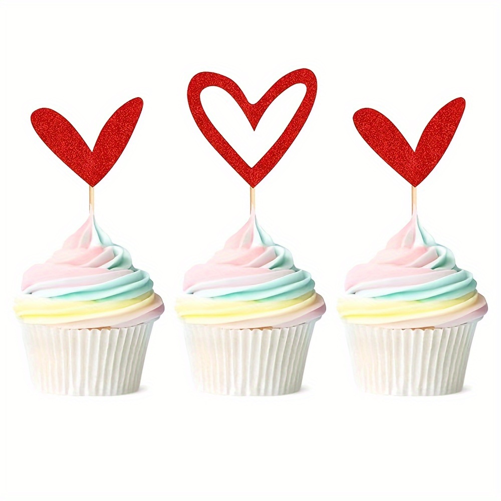 

24 Hollow And Solid Heart-shaped Cupcake Toppers For Valentine's Day