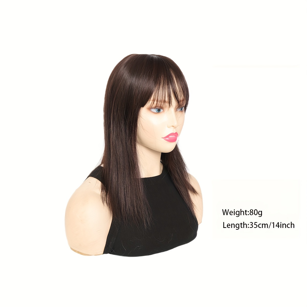 14 inch synthetic hair topper for women with bangs clip in straight hairpiece for thinning hair large base wiglet black with highlights versatile style for all   hair accessories details 6