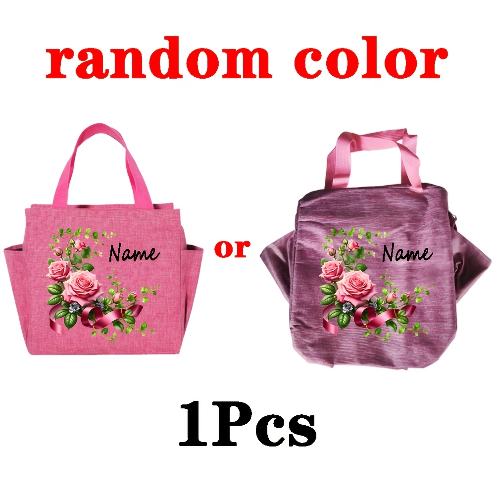 TEMU Customizable Name Or Text, Personalized Women's Handbag Rose Lunch Bag - , Daily Lunch Storage Bag, Perfect Valentine's Day Gift For Her,