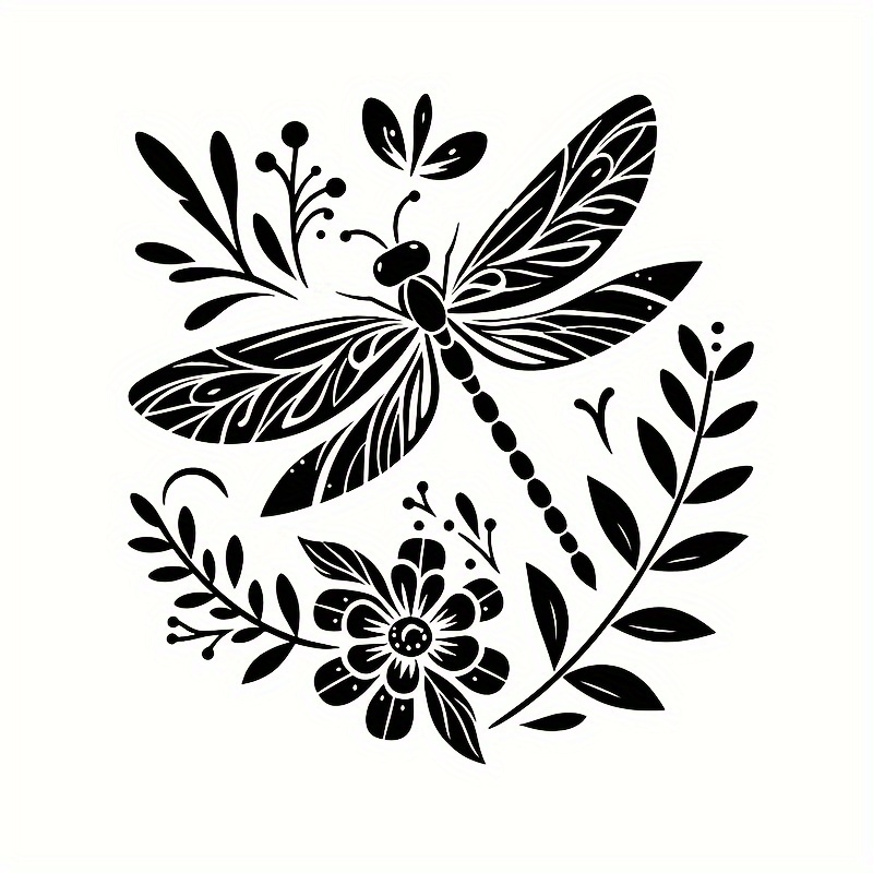

Dragonfly & Floral Vinyl Decal - Perfect For Cars, Laptops, And Walls | Durable Single-use Sticker Dragonfly Floor Mats Car Accessories Dragonfly Flower Car Accessories