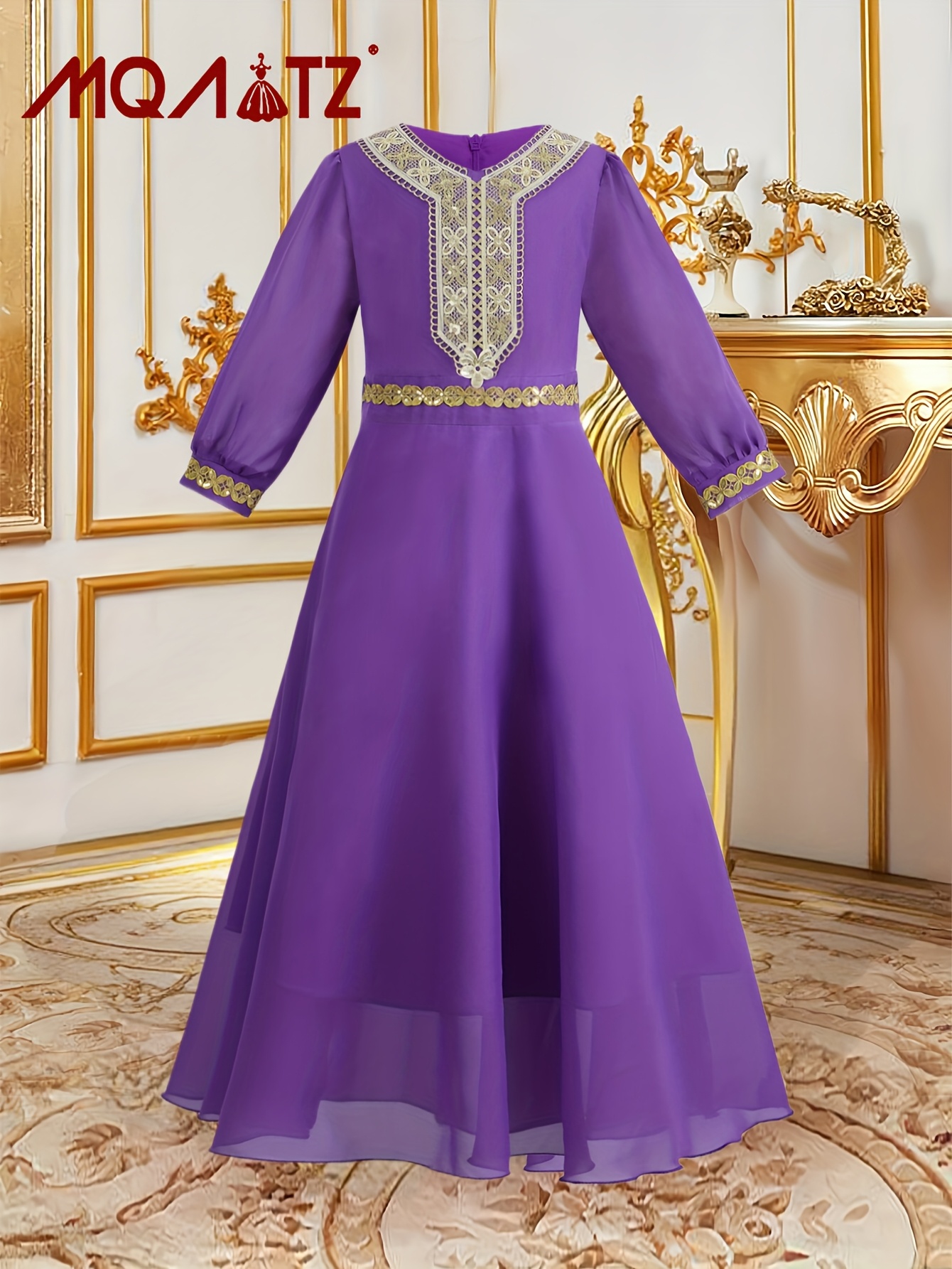 sachin and babi light blue dress Purple Velvet Flowers Sweetheart Slit Evening Gown main image 1