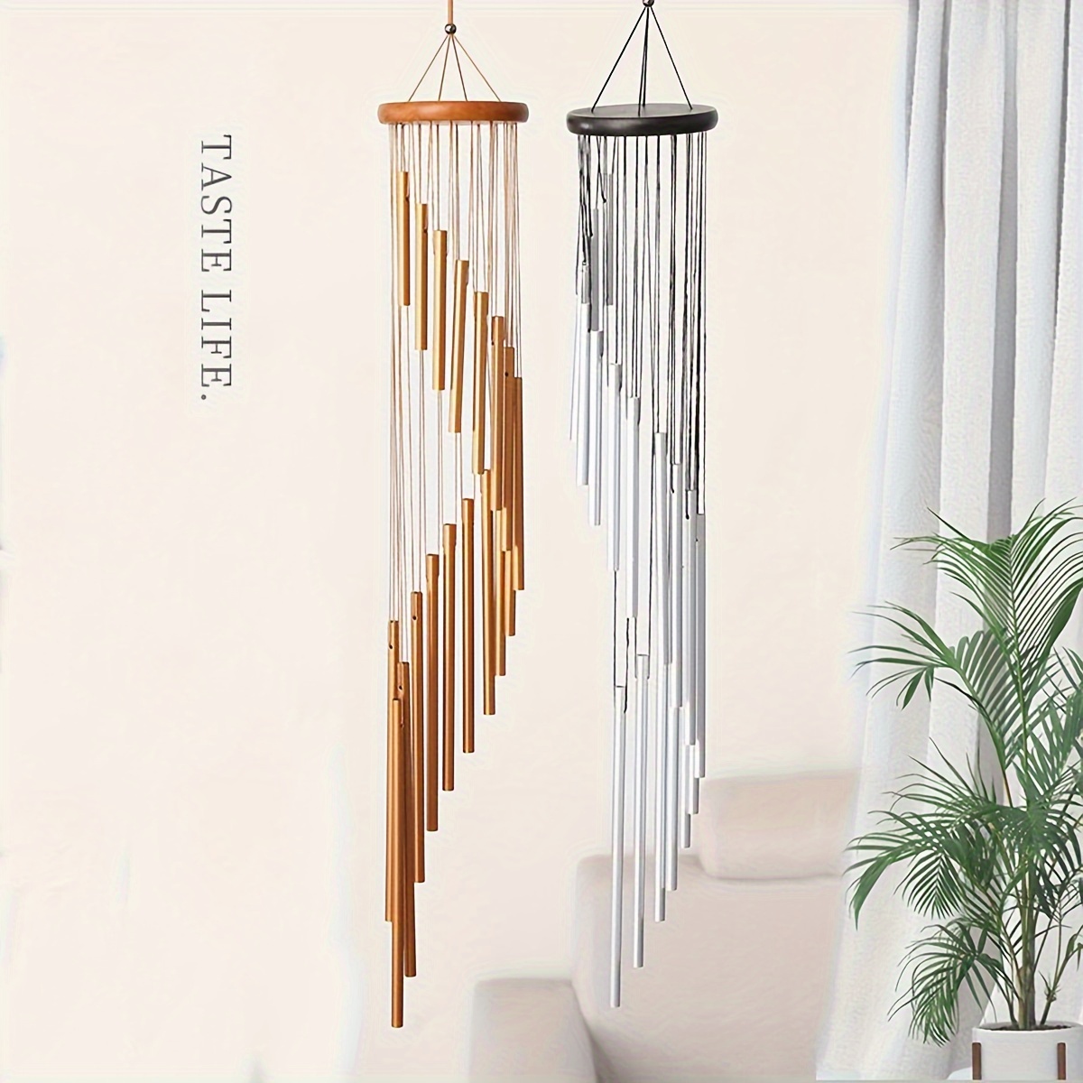 

1pc New Rotating Multi-tube Metal Pine Aluminum Tube Wind Chime Hanging Home Decoration Pendant 37 Inch 18 Tubes Golden And Silvery