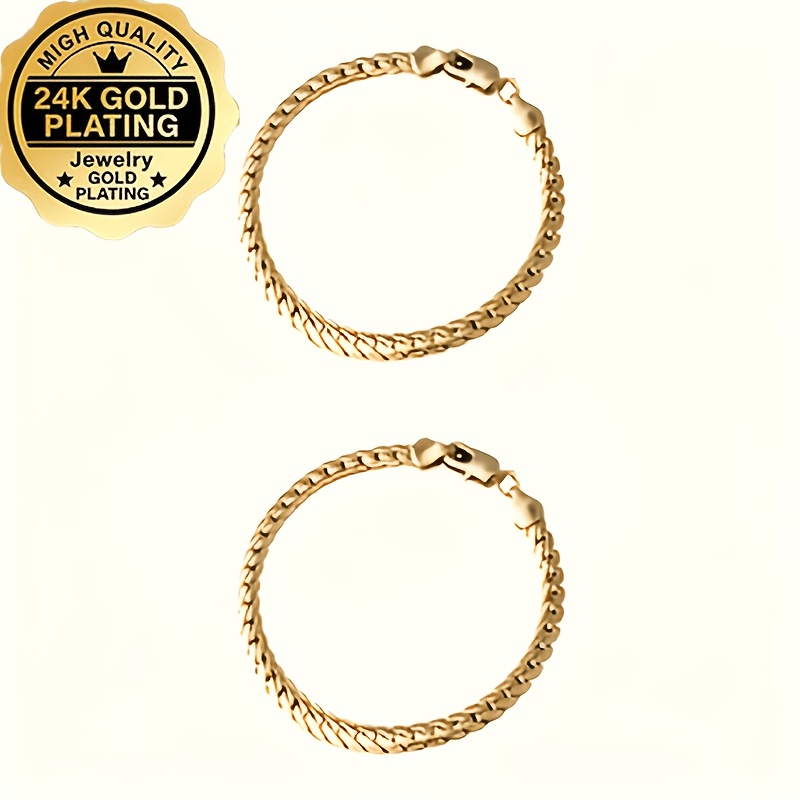 TEMU 2pcs High-quality 24k Golden Plated Bohemian Elegant Unisex Bracelets, Fashionable Daily Additions Golden Woven Bangle, Versatile Jewelry,
