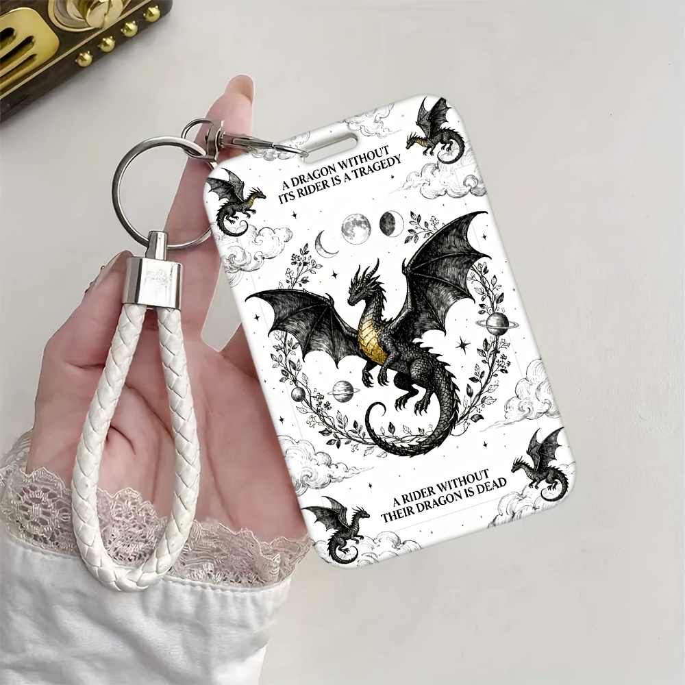 TEMU 2d 1pc Chinese Dragon Id Card Holder With Keychain - Card Case Compatible For Bank Cards, Work Permits, Student Ids, Travel Passes - Compact &