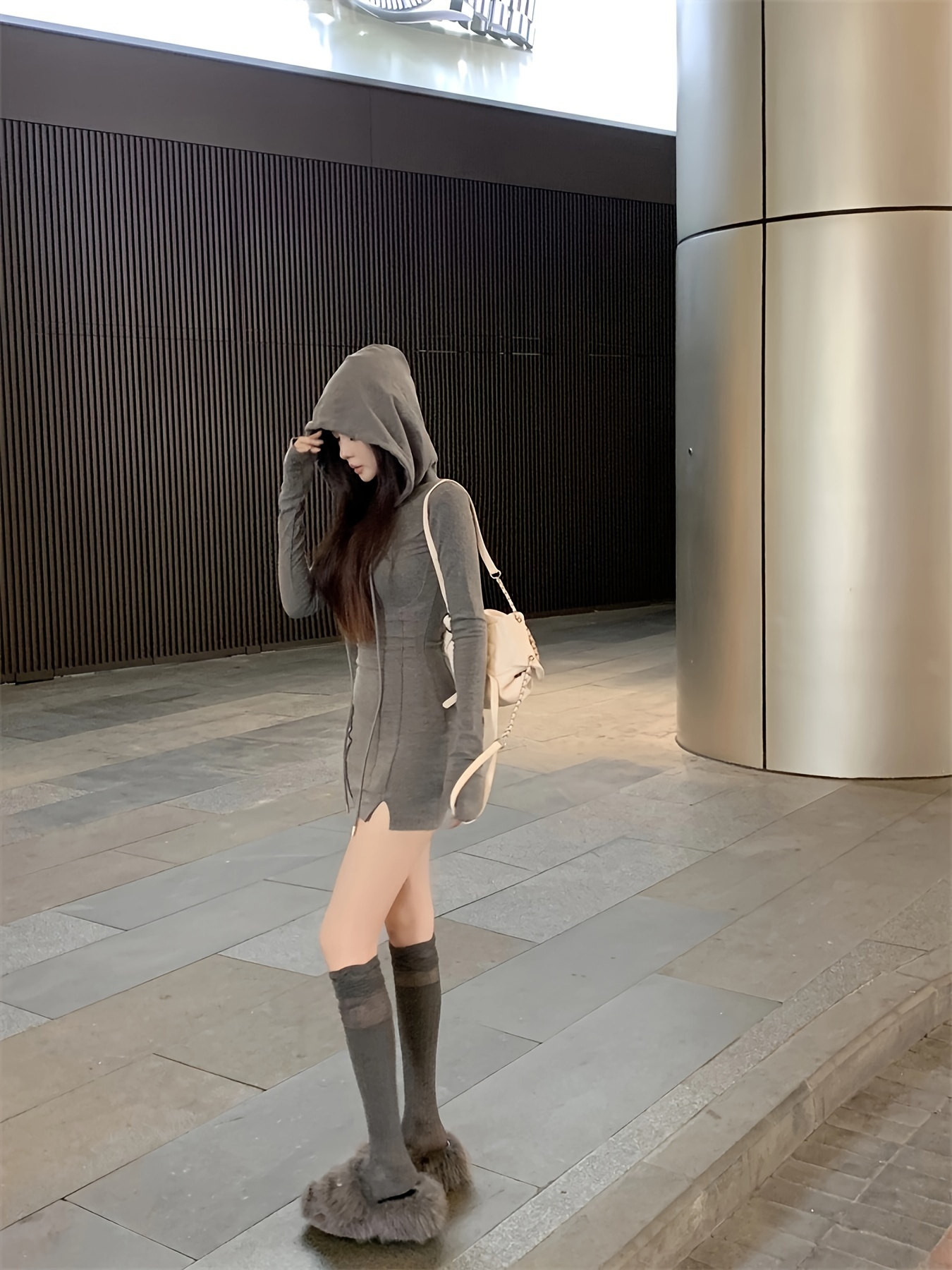 chic black v neck bodycon mini dress hood casual versatile - Temu Spain