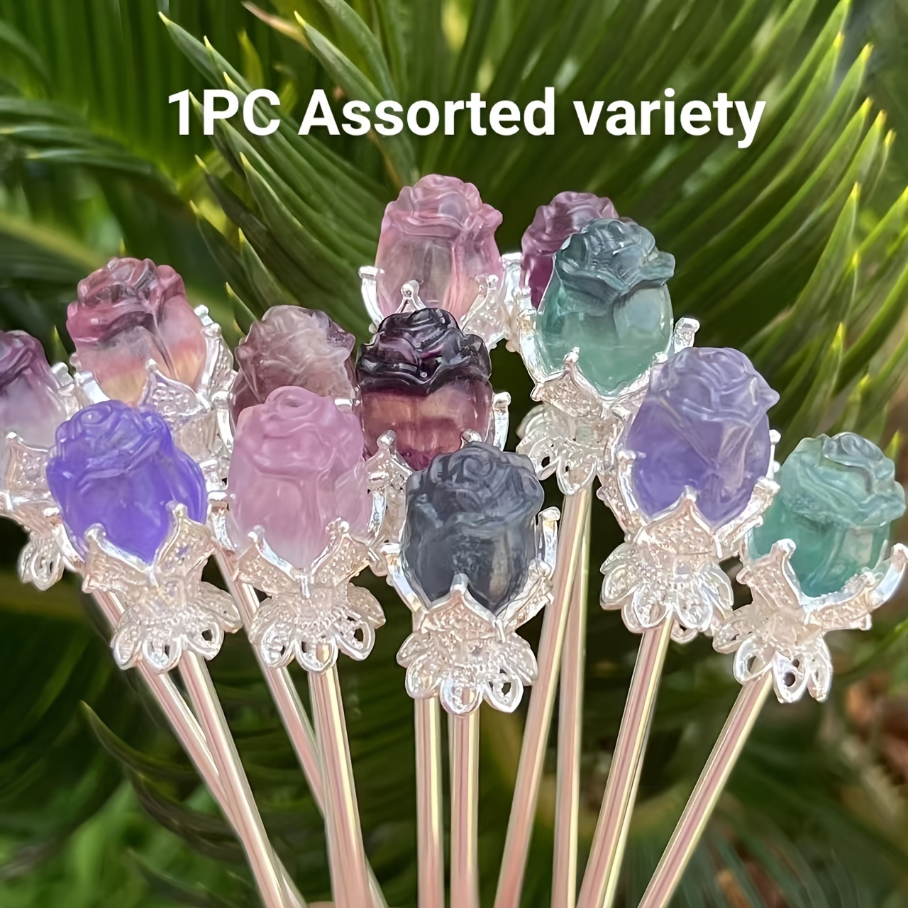 TEMU Épingle à Cheveux Élégante en Fluorite Vintage - Florale de Cristal, Bijou Cadeau Unique